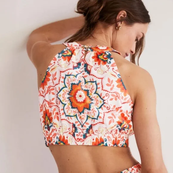 Boden Orange and Cream Floral Crop Top - Picture 4 of 14